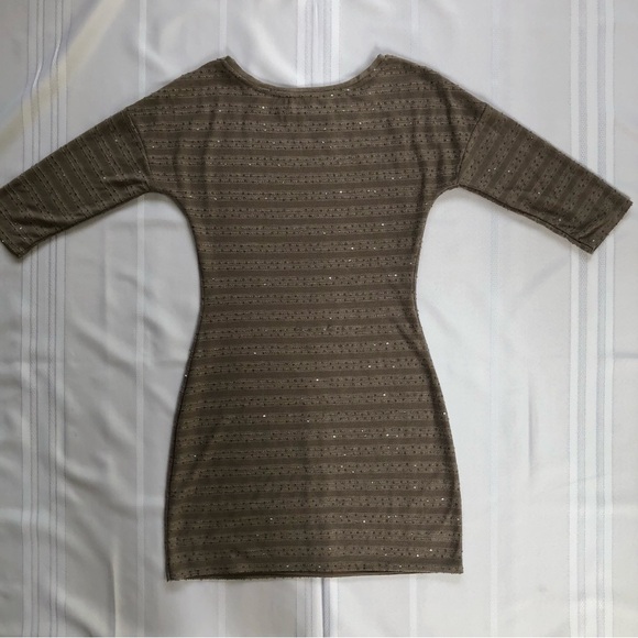Express - Taupe 3/4 Sleeve Bodycon Mini Party Dress w/Sequins Size SP - Picture 2 of 8